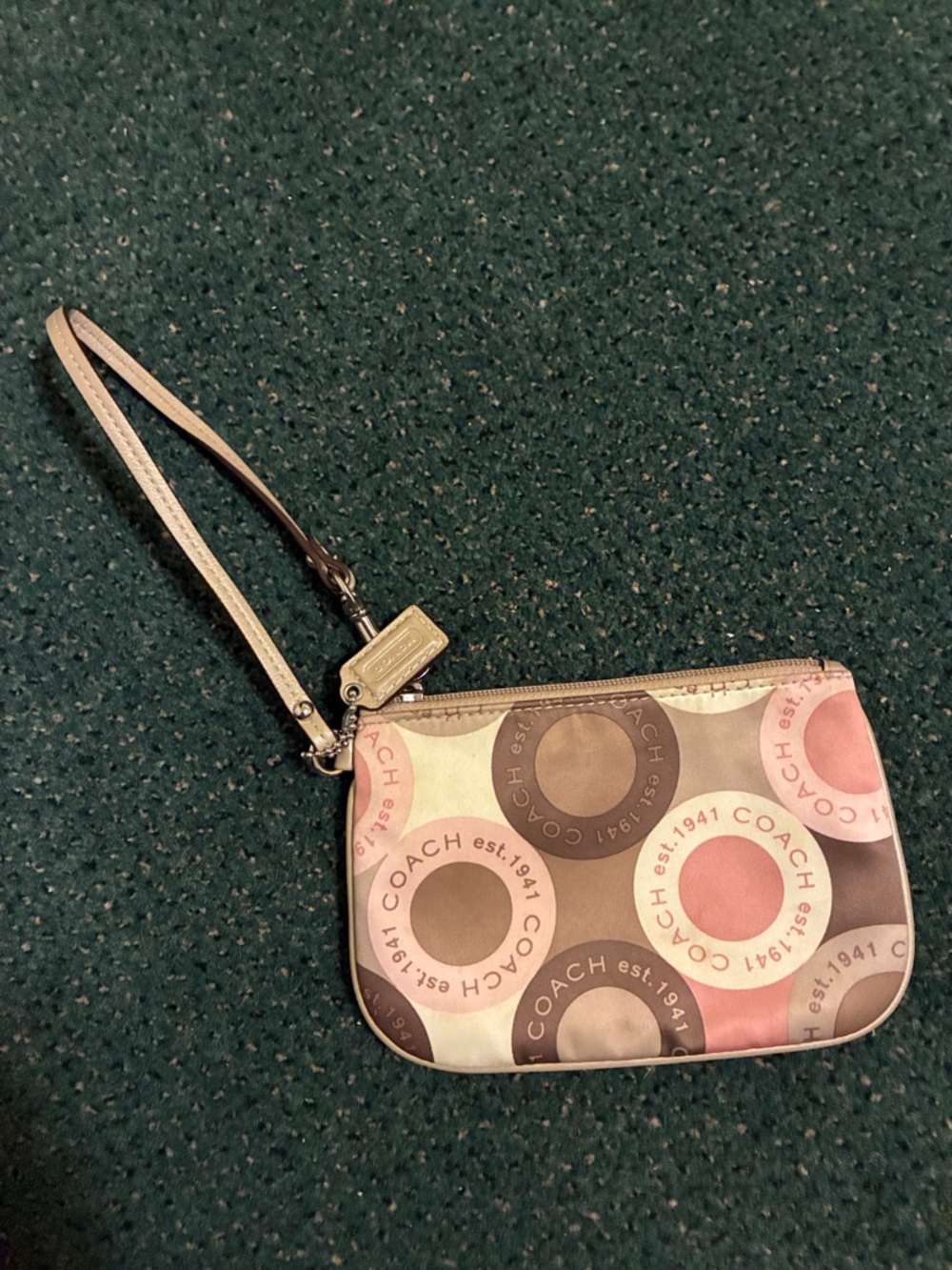 Coach Snaphead Signature Circle Print Wristlet Pink, Brown & Cream
